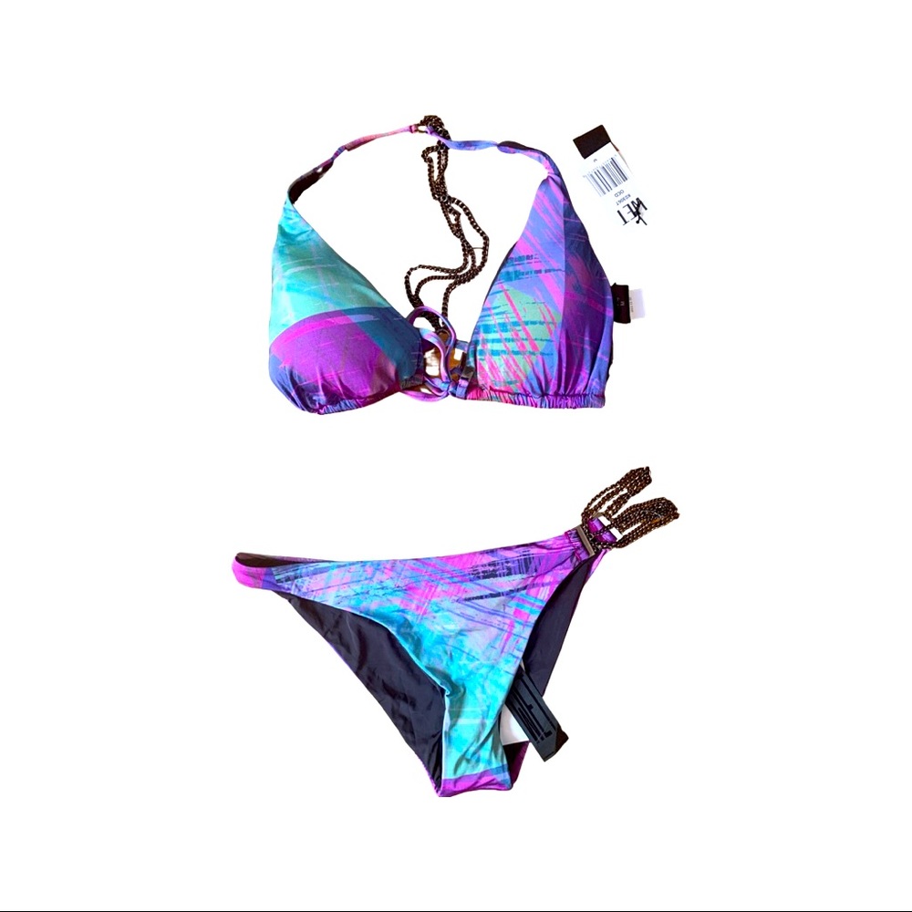 Two piece purple chain detail swimsuit